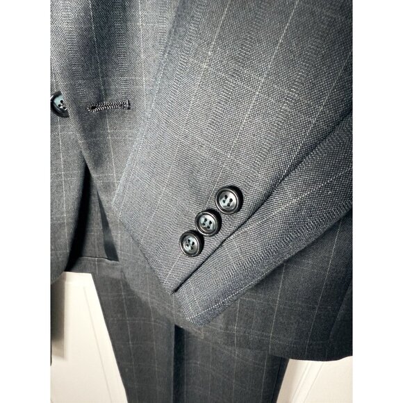 Gant Men’s 2 Piece Navy Blue Windowpane Check Pleated Euro Fit Suit Size In Disc - Picture 6 of 16